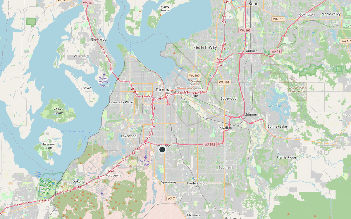 Map of our chimney service area across Pierce County, WA