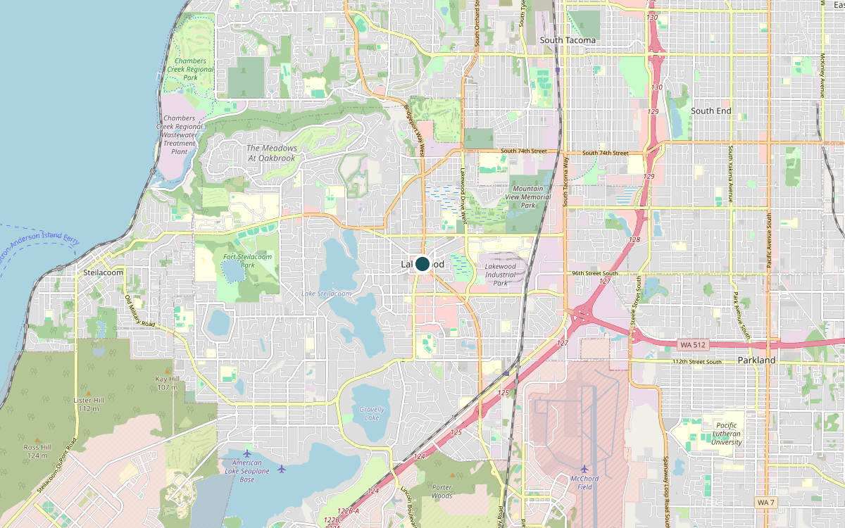 Map of our chimney service area in Lakewood, Pierce County, WA