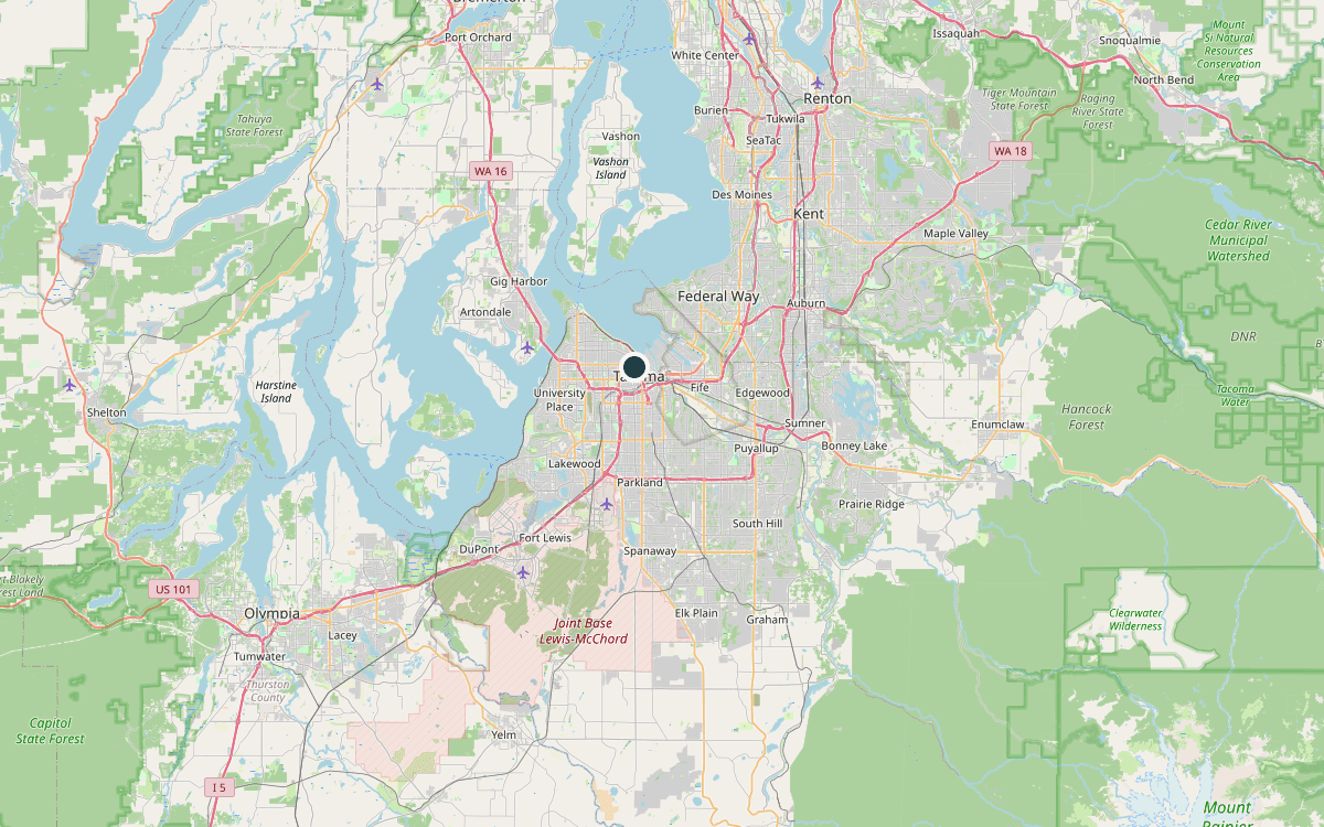 Map of our chimney service area in Tacoma and Pierce County, WA