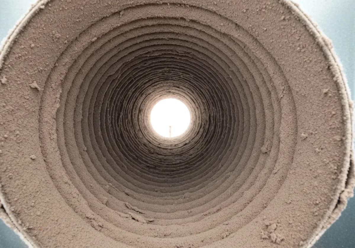 Before — air duct cleaning: Dust-caked supply ducts cleared so the house breathes cleaner air.