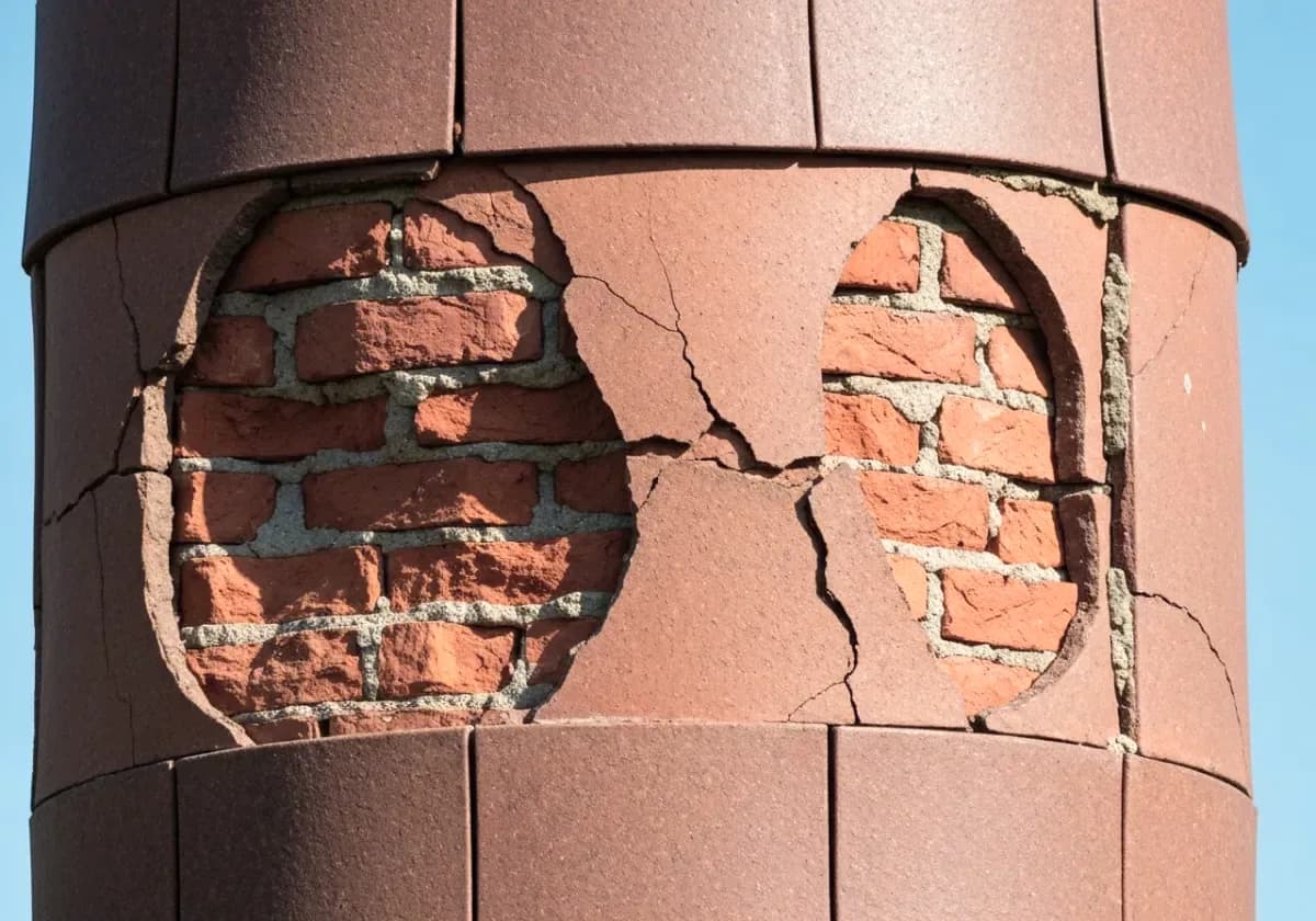 Before — chimney relining: A failing original flue restored with a full-length, code-compliant stainless liner.