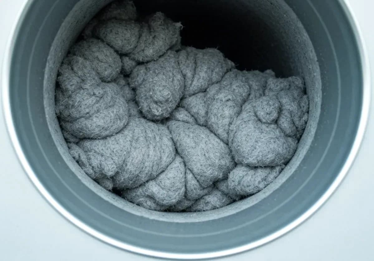 Before — dryer vent cleaning: A lint-choked dryer run opened up for faster, cooler, safer drying.