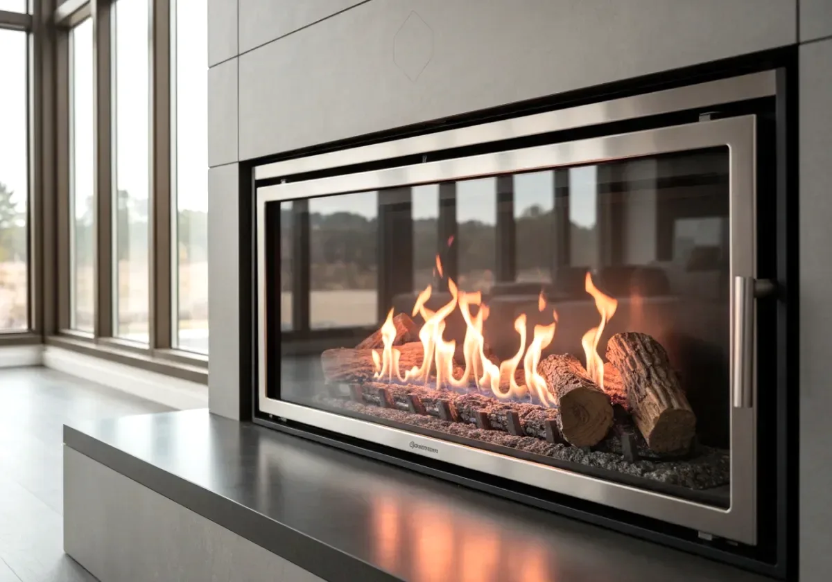 After — gas fireplace service: A sooty, lazy-burning gas fireplace serviced back to a steady, even flame.