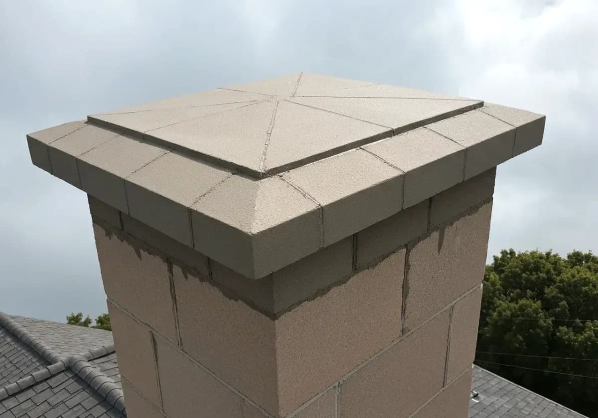 After — masonry repair (crown / repointing): A split crown and eroded top joints recast and repointed so water sheds away again.