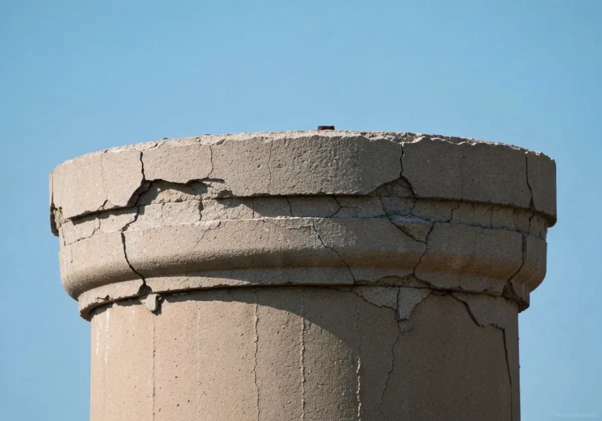 Before — masonry repair (crown / repointing): A split crown and eroded top joints recast and repointed so water sheds away again.