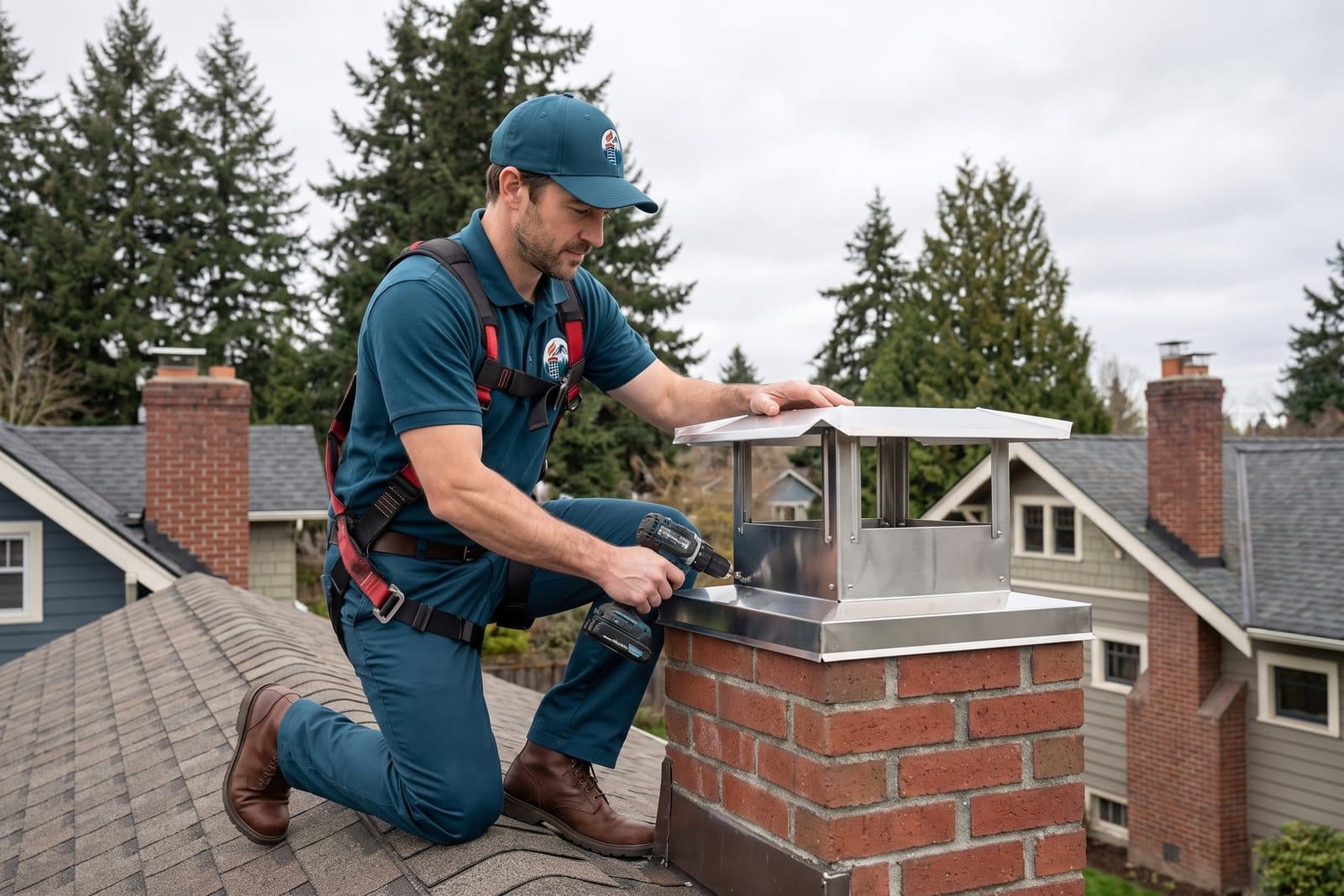 Stainless steel chimney cap installation