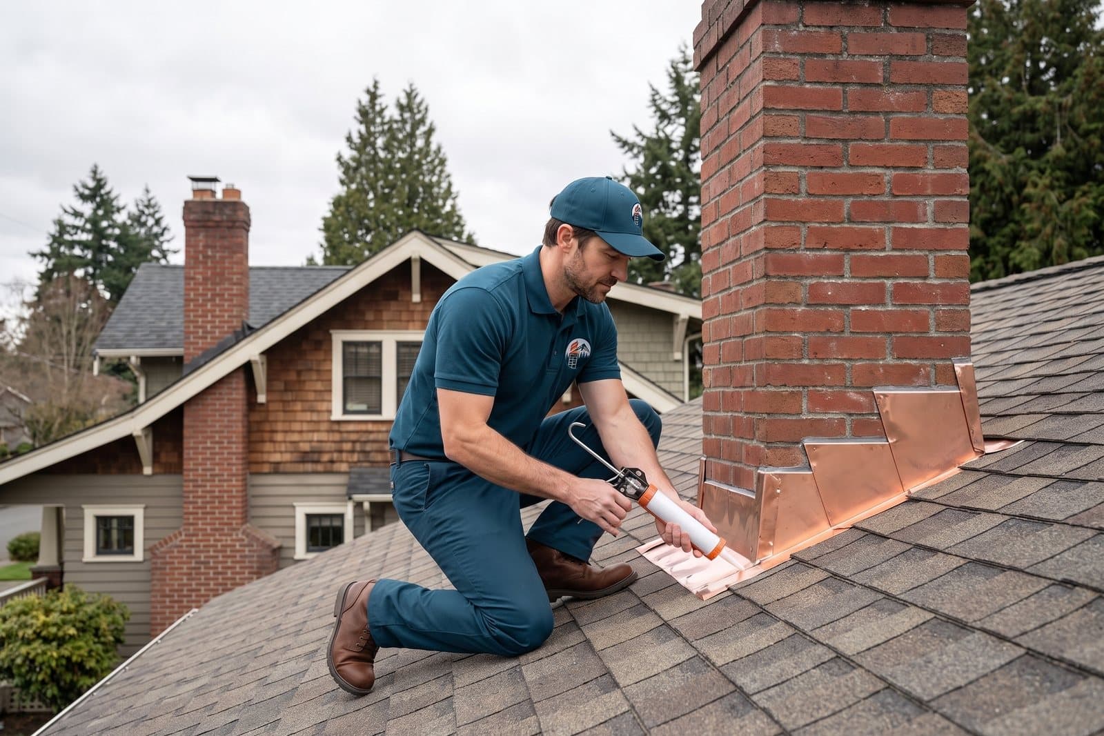 Chimney Flashing Repair in Washington — chimney flashing repair at the roofline