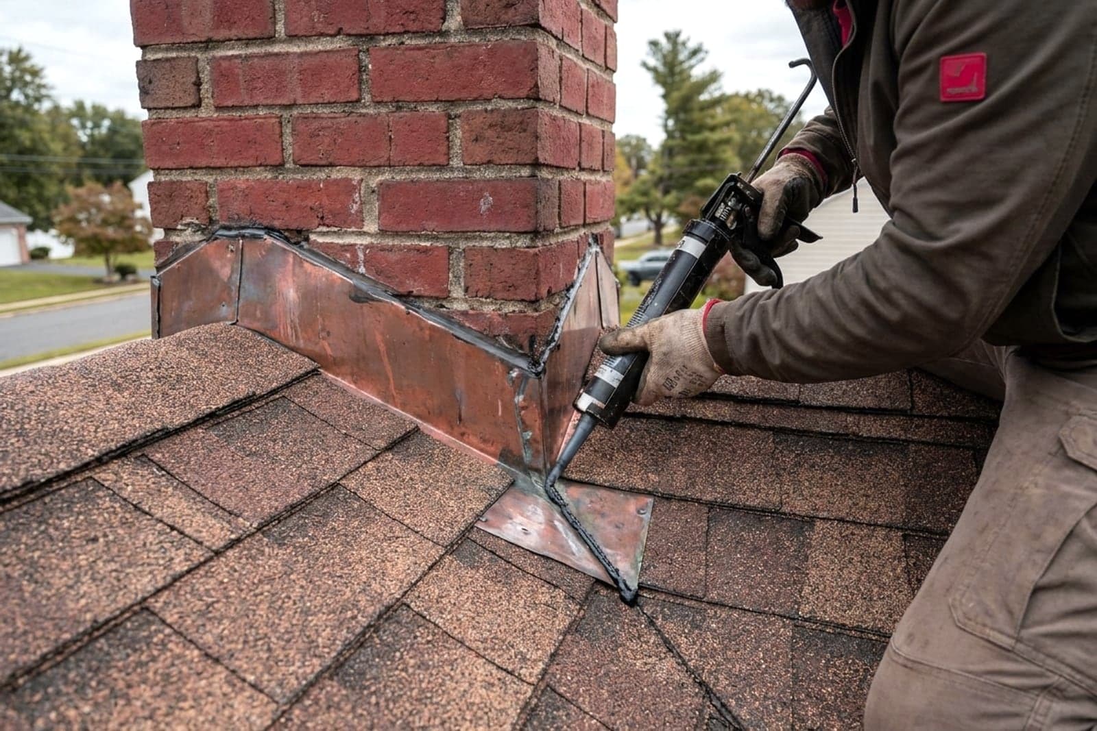 Chimney Flashing Repair in Washington — chimney flashing repair at the roofline