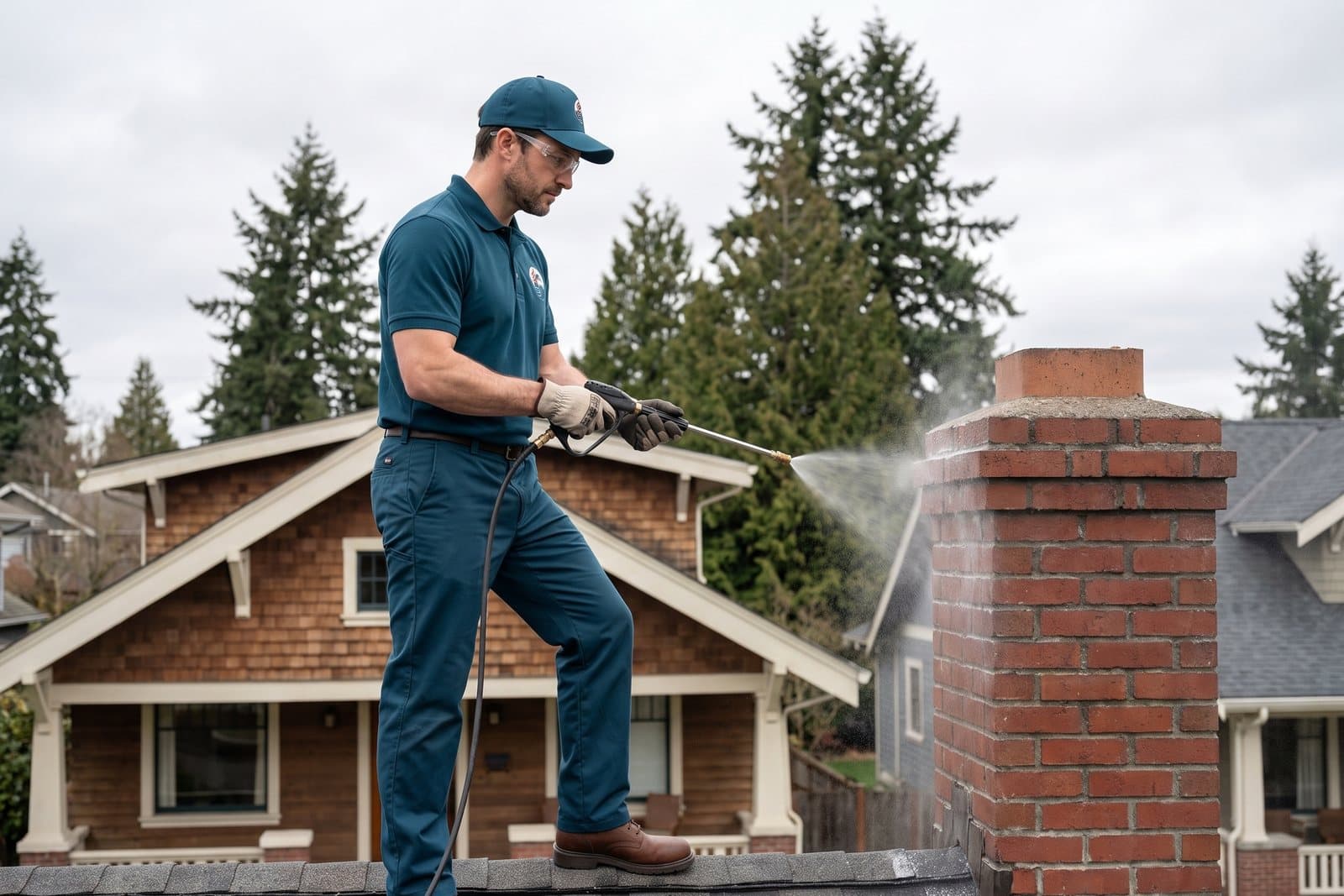 Chimney waterproofing being applied to brickwork